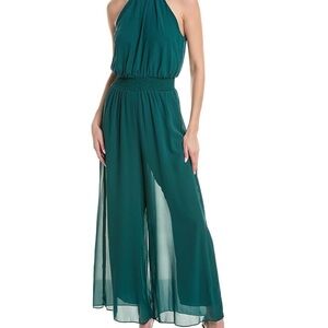 Vince Camuto Womens Georgette Smocked Halter Jumpsuit Green XS Dress